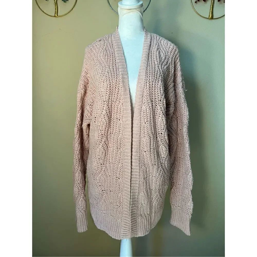 Universal Thread Pink Crochet Loose Knit Open Front Cardigan XS - Picture 5 of 8